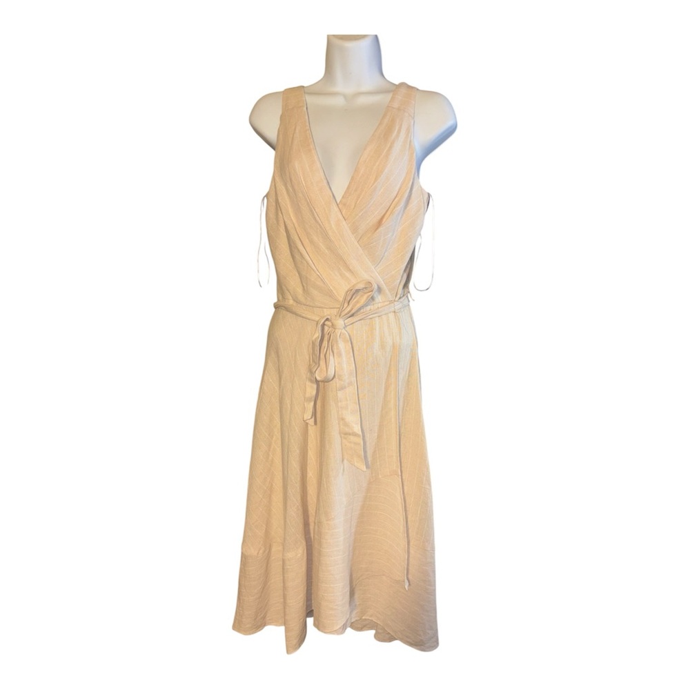 DKNY Cream Sleeveless Wrap Midi Dress with Tie Waist